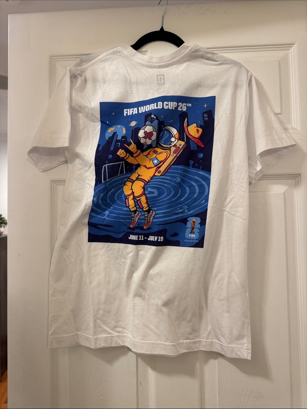 White Graphic Men’s Tee - Blue/Yellow Design